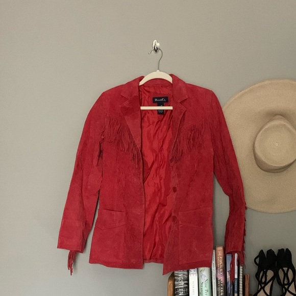 Denim & CO Red Leather Fringe Jacket XS - Picture 1 of 8